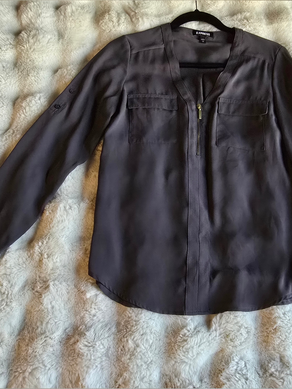 Express Gray Long Sleeve Blouse